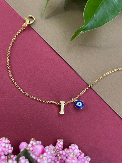 A-Z Letter With Evil Eye Gold Plated Adjustable Bracelet