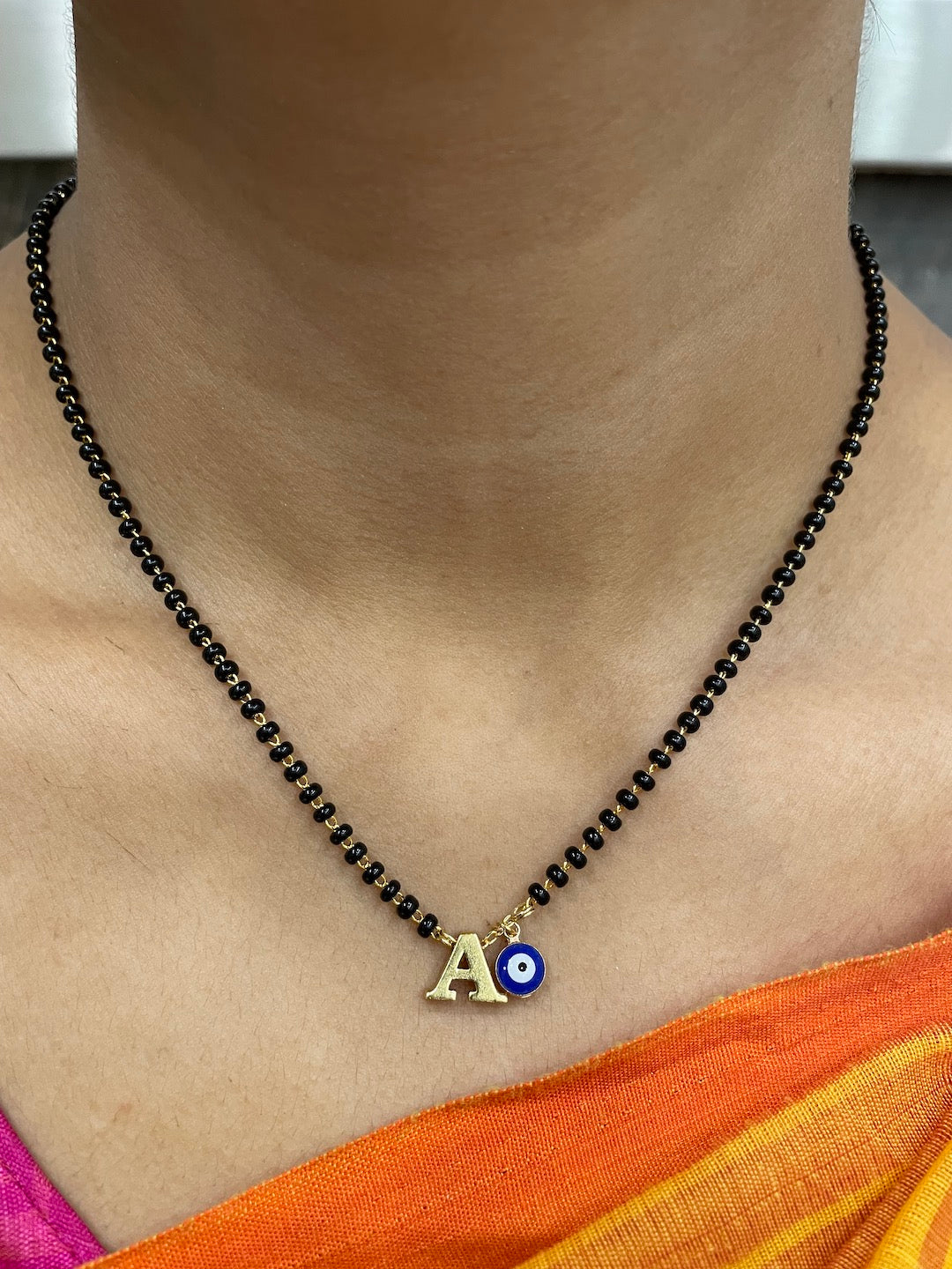 A-Z Letter Short Mangalsutra Evil Eye Designs with Earrings (20 Inches)