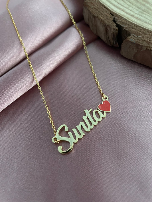 24k Gold Plated Enamel Custom Name Necklace with Heart
