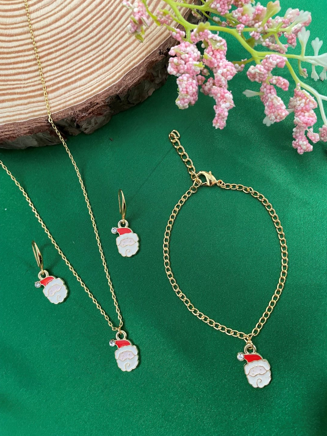 Christmas White & Red Santa Claus Pendant Necklace Earring and Bracelet Set