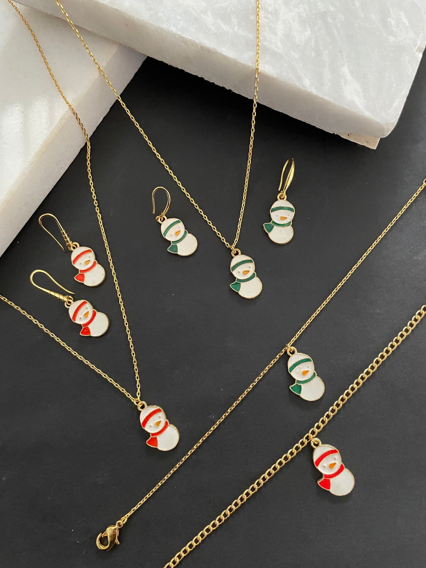 Christmas Baby Snowman Pendant Necklace Earring and Bracelet Set