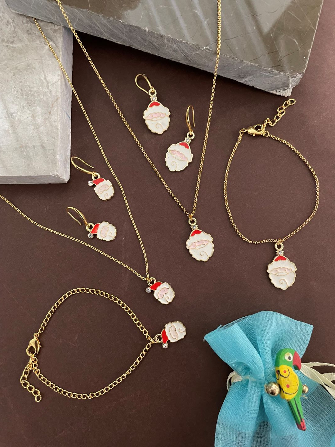 Christmas White & Red Santa Claus Pendant Necklace Earring and Bracelet Set