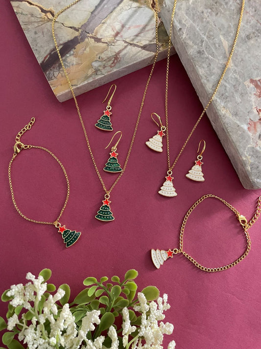 Christmas Tree Pendant Necklace Earring and Bracelet Set