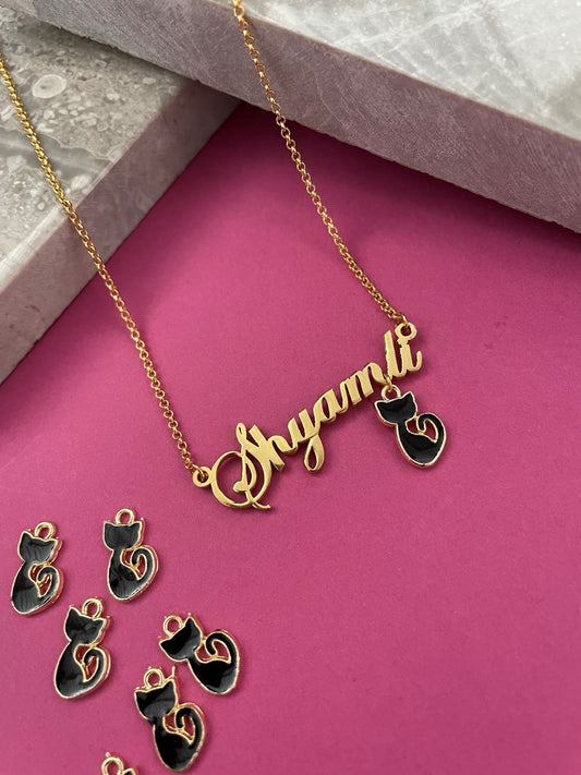 Single Name Necklace Design with Cat Charm