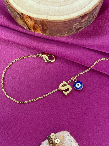 A-Z Letter With Evil Eye Gold Plated Adjustable Bracelet