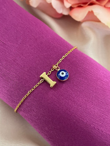 A-Z Letter With Evil Eye Gold Plated Adjustable Bracelet