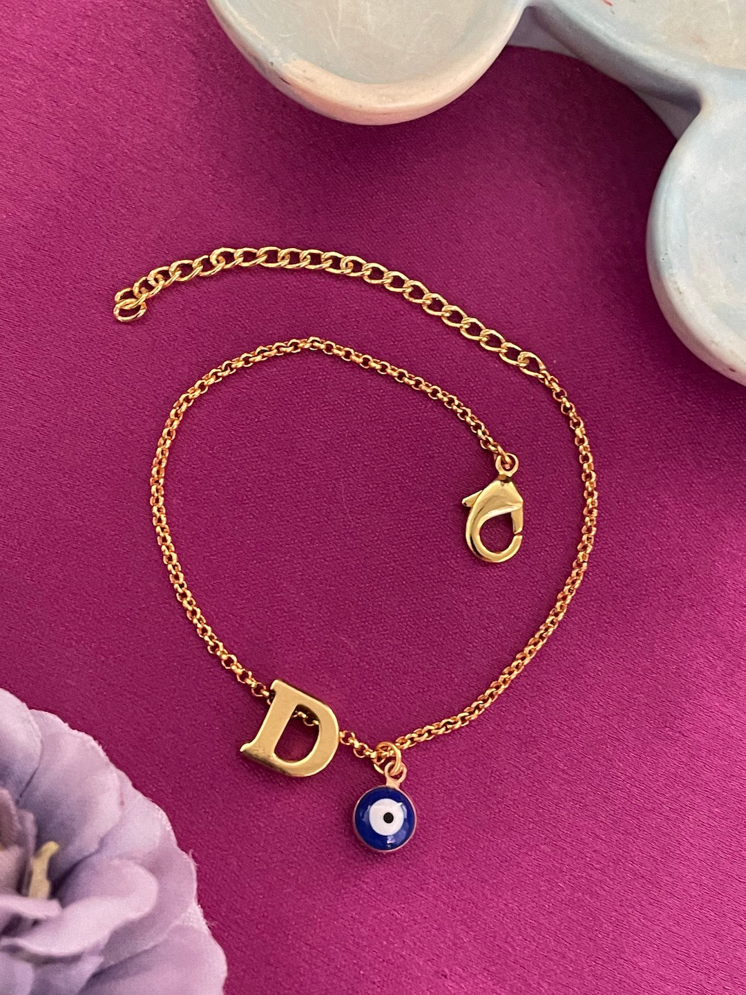 A-Z Letter With Evil Eye Gold Plated Adjustable Bracelet