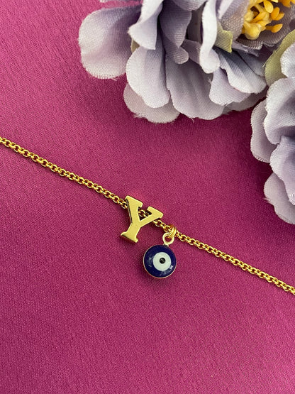 A-Z Letter With Evil Eye Gold Plated Adjustable Bracelet