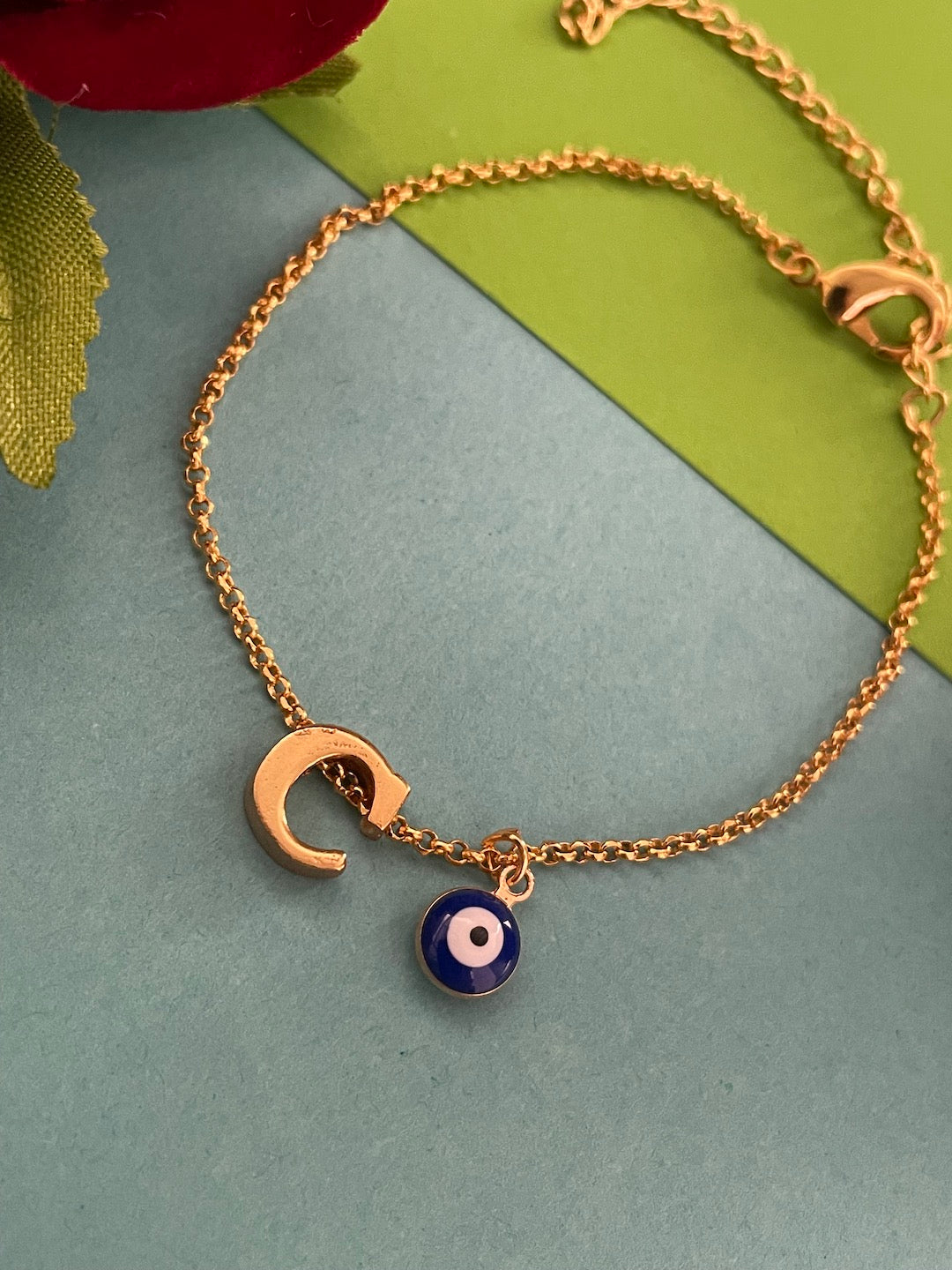 A-Z Letter With Evil Eye Gold Plated Adjustable Bracelet