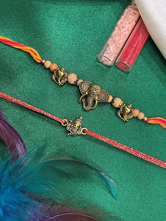 (Set of 2) Lord Ganesha/Chandan Bes Rakhi Lumba
