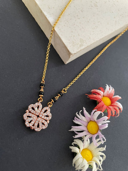Short Mangalsutra with Rose Gold AD Flower Charm
