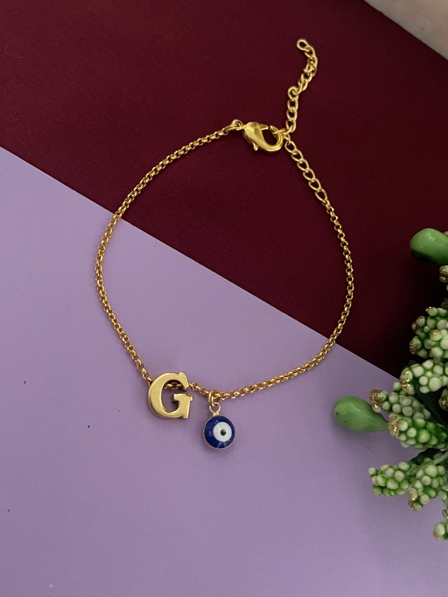 A-Z Letter With Evil Eye Gold Plated Adjustable Bracelet