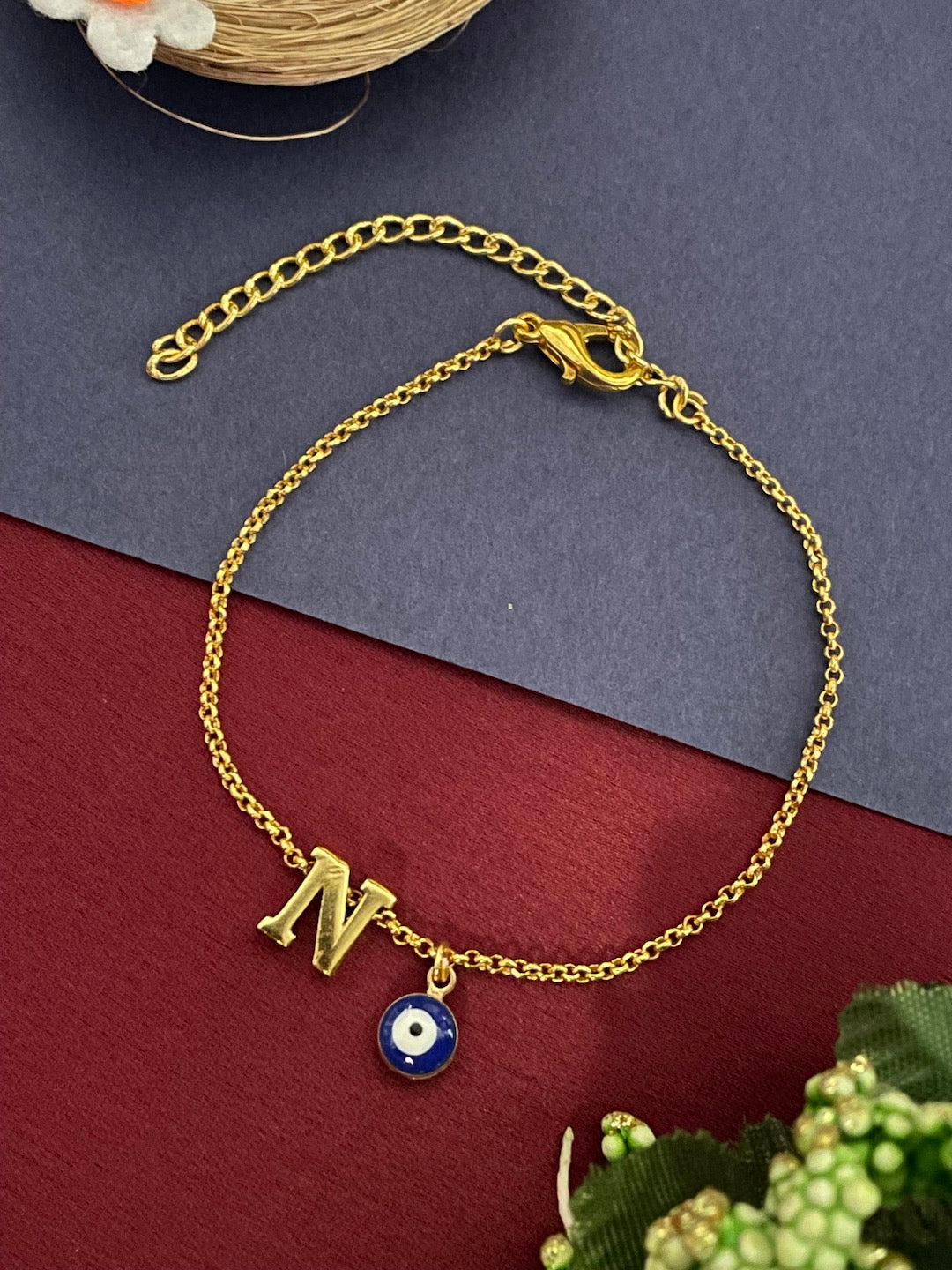 A-Z Letter With Evil Eye Gold Plated Adjustable Bracelet