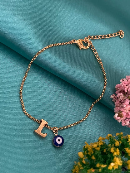 A-Z Letter With Evil Eye Gold Plated Adjustable Bracelet