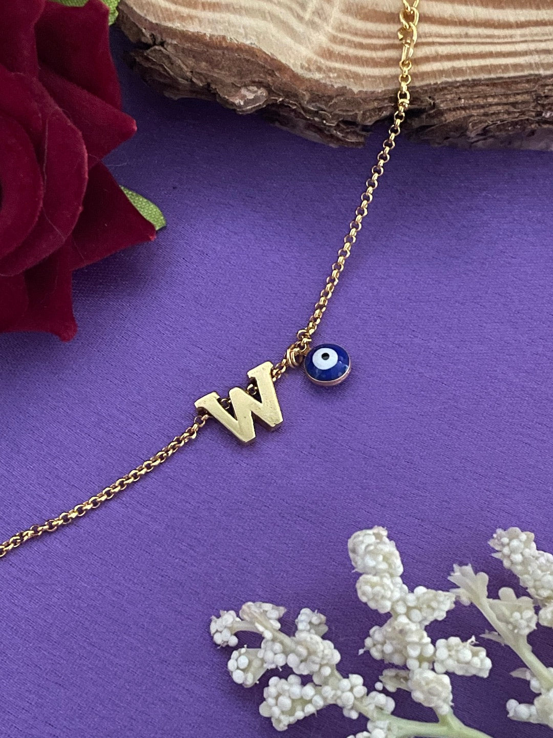 A-Z Letter With Evil Eye Gold Plated Adjustable Bracelet