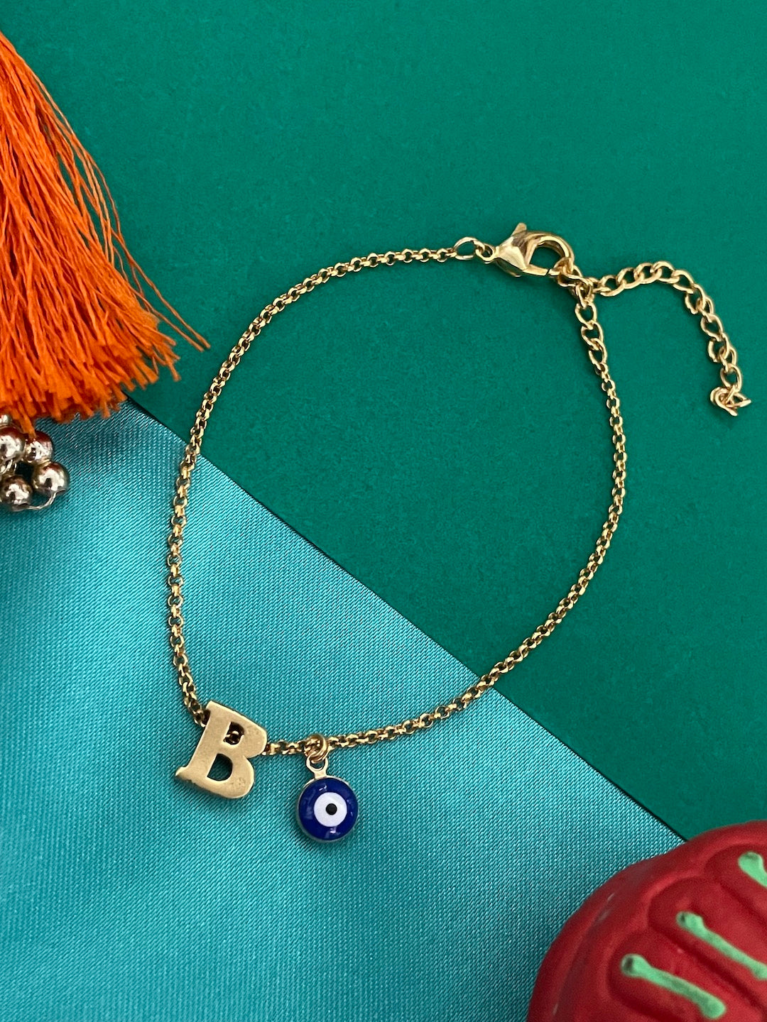 A-Z Letter With Evil Eye Gold Plated Adjustable Bracelet