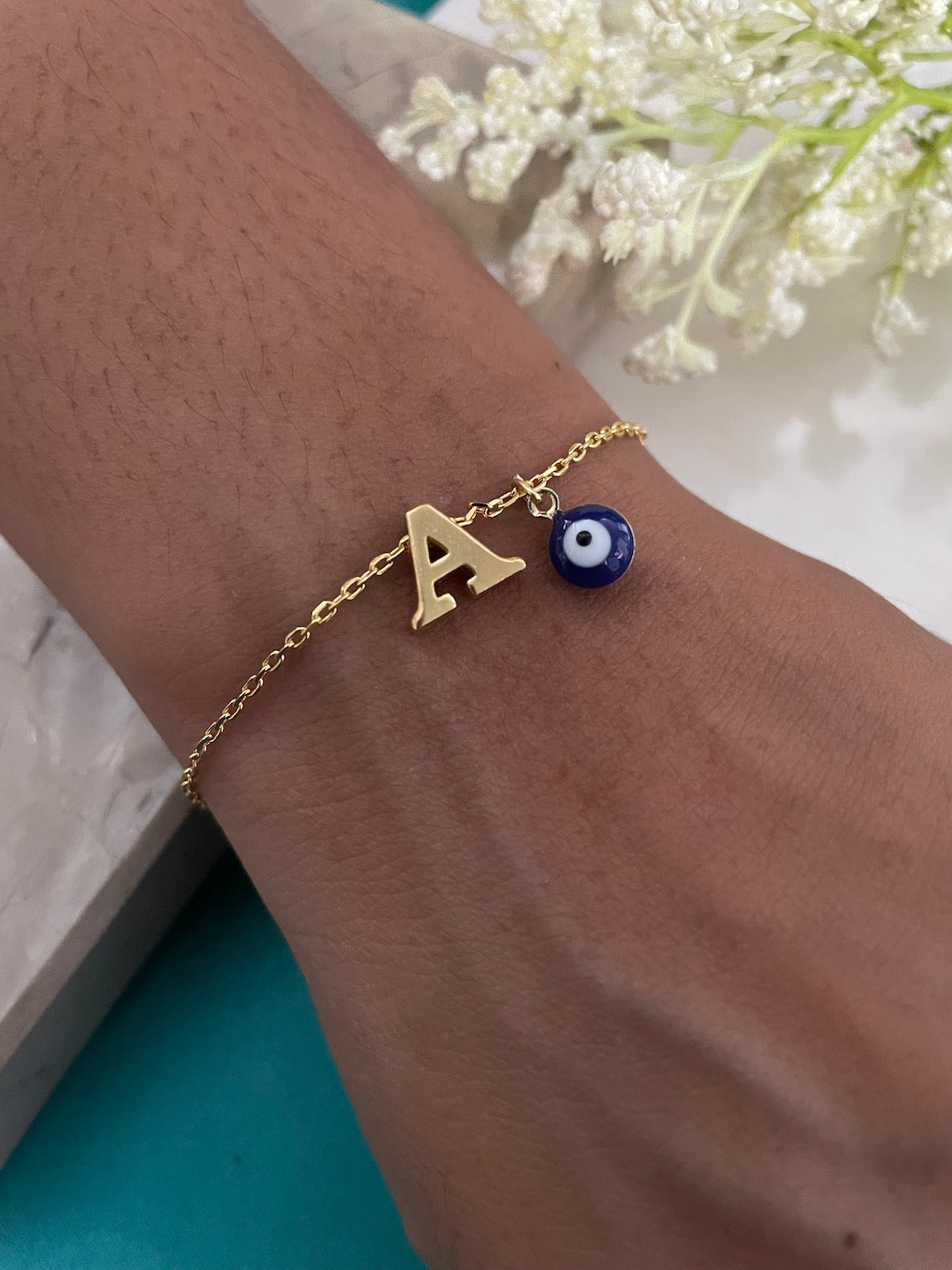 A-Z Letter With Evil Eye Gold Plated Adjustable Bracelet