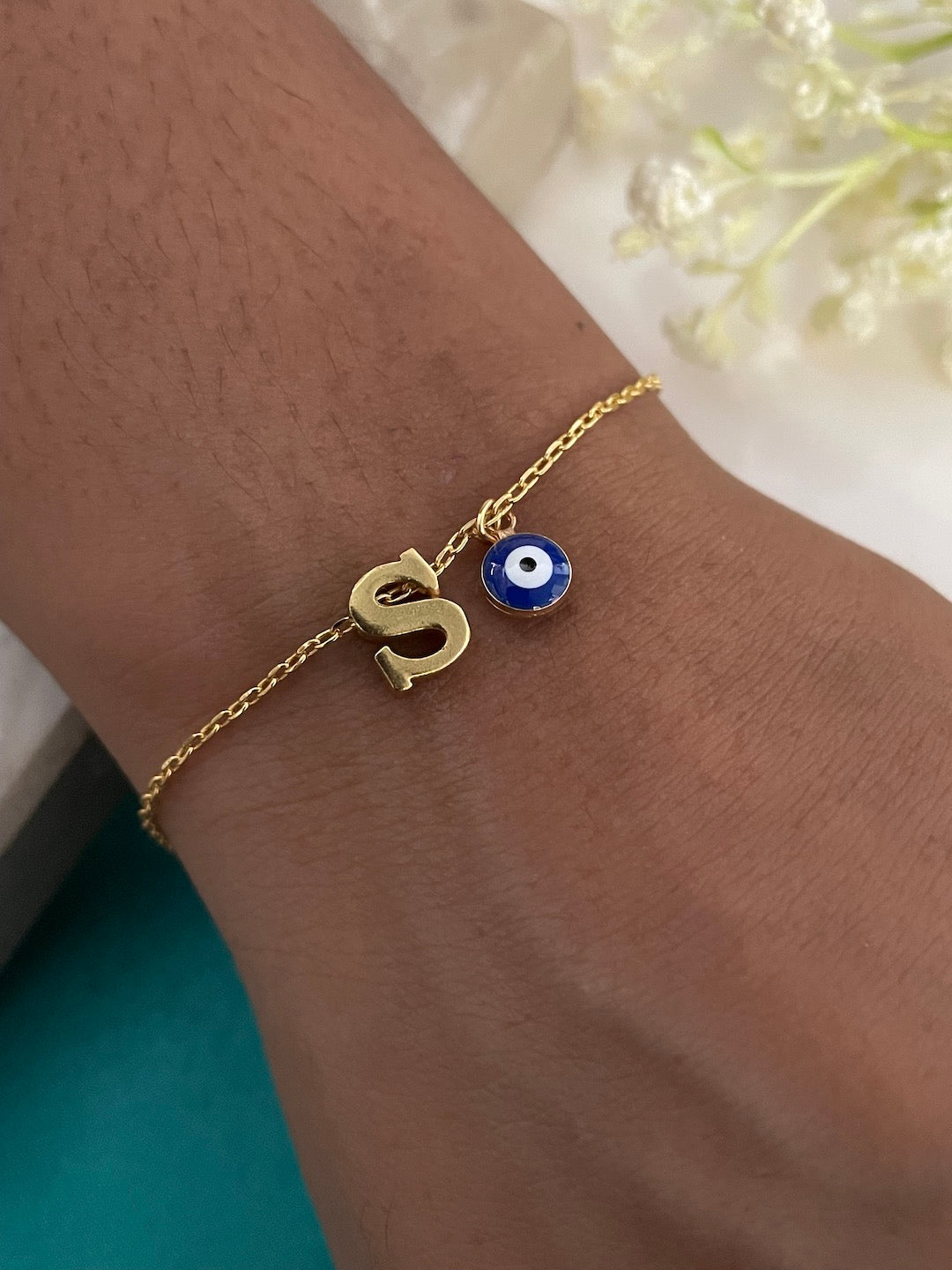 A-Z Letter With Evil Eye Gold Plated Adjustable Bracelet