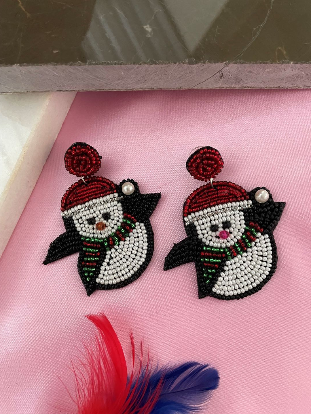 Christmas Snowman Beaded Earrings