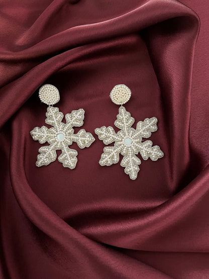 Christmas Winter Snow Flake Beaded Earrings