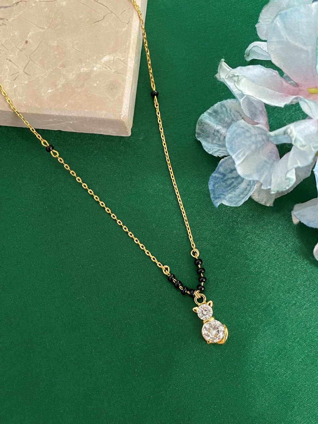 Short Mangalsutra/Necklace With AD Cat Pendant