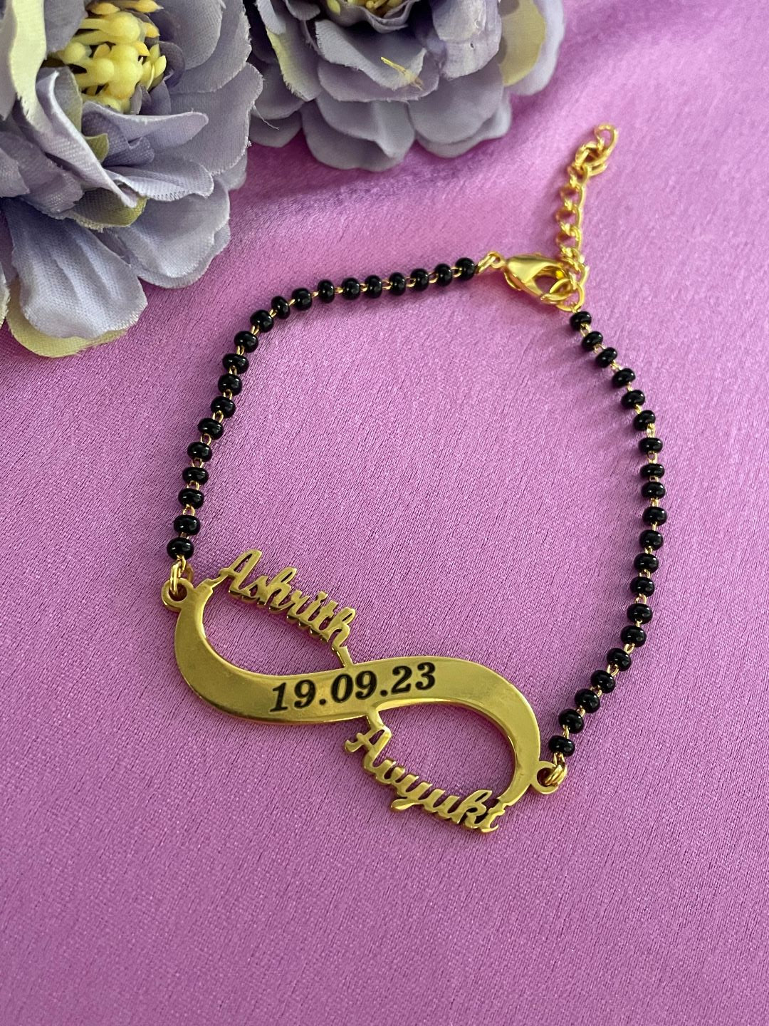 Personalized Infinity Mangalsutra Bracelet With Two Names & Date