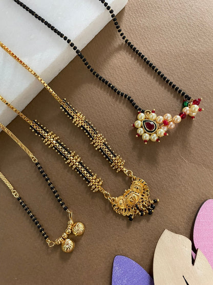 Combo Offer (Set of 3) Gold-Plated Black Beads Short 2 Vati Pendant Mangalsutra | Gold | Nath Pendant Necklace
