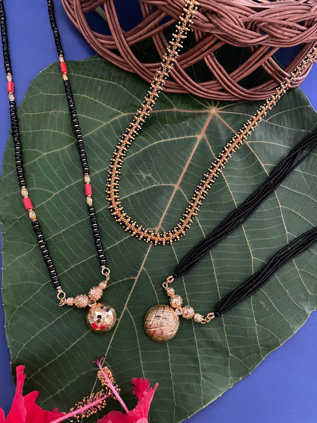 Combo Offer (Set of 3) Gold-Plated Long Gold | Black Beads | Vati Pendant Mangalsutra Necklace