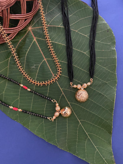 Combo Offer (Set of 3) Gold-Plated Long Gold | Black Beads | Vati Pendant Mangalsutra Necklace