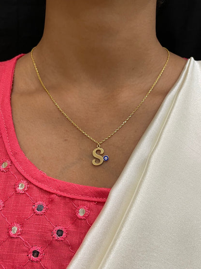 A-Z Custom Initial Evil Eye Necklace | Gold-Plated Letter Necklace | All Letters