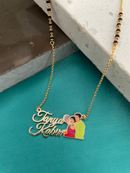 Karwa Chauth Special 2 Name Necklace Design with Husband & Wife Moon Watching Charm