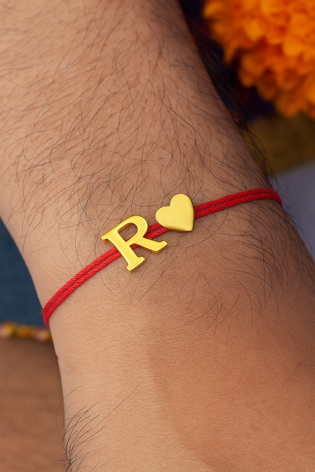 A-Z Letter Heart Charm Thread Rakhi Lumba