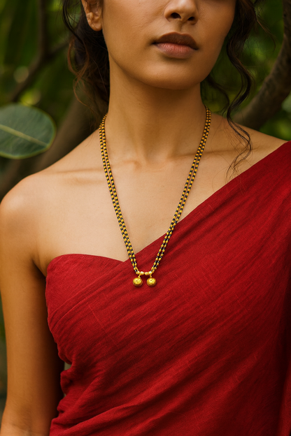 Long Mangalsutra Designs gold mangalsutra maharashtrian style vati pendant black beads chain