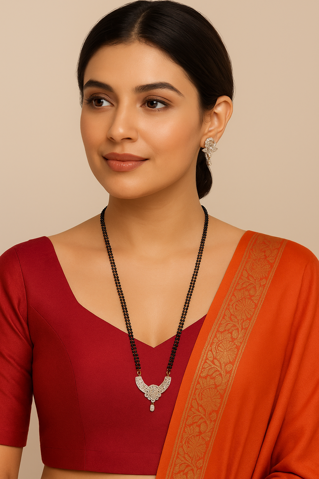 American Diamond Long Fancy Mangalsutra & Earrings
