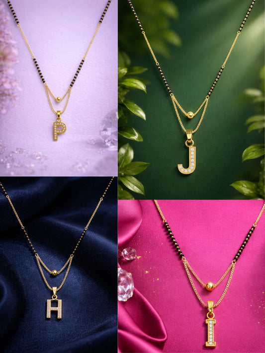 "A" To "Z" Letter Short Mangalsutra Designs with Gold Ball