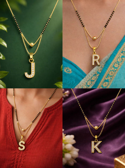 "A" To "Z" Letter Short Mangalsutra Designs with Gold Ball