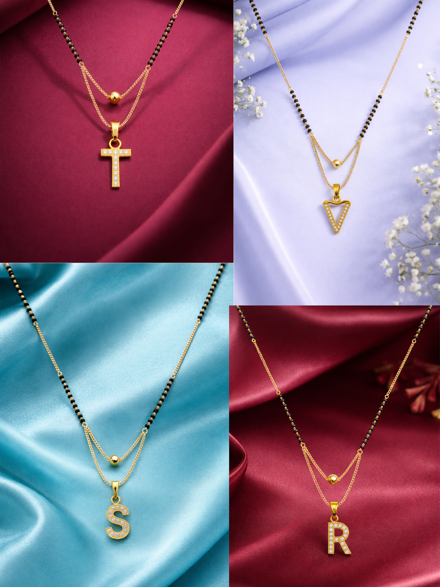 "A" To "Z" Letter Short Mangalsutra Designs with Gold Ball