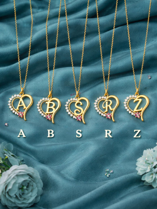 A To Z Letter Heart Initial Gold Short Necklace for Women