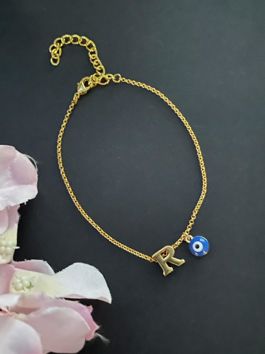 A-Z Letter With Evil Eye Gold Plated Adjustable Bracelet
