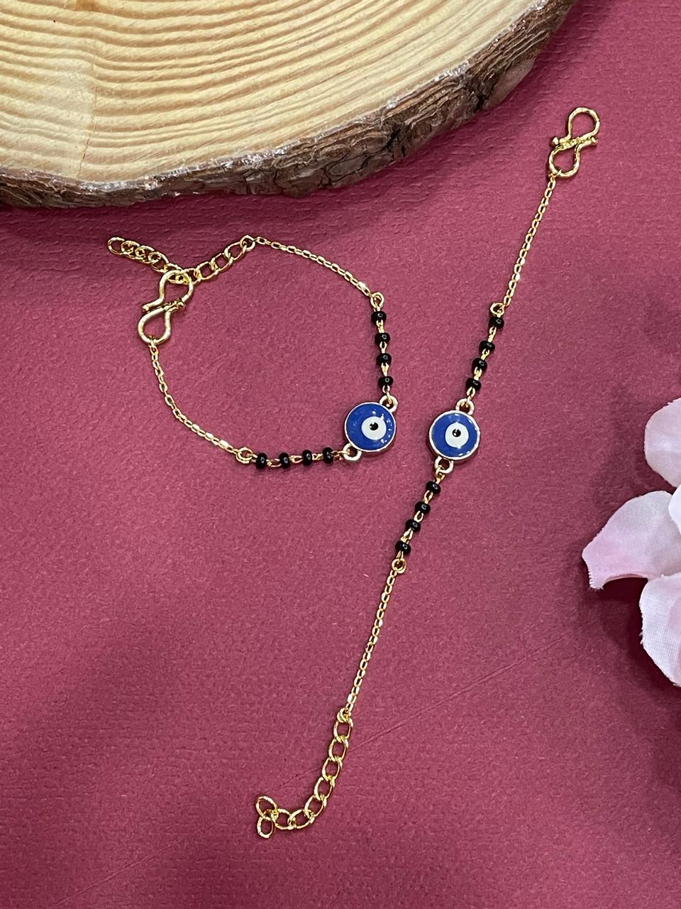 Gold Plated Evil Eye Black Beads Nazariya Bracelet