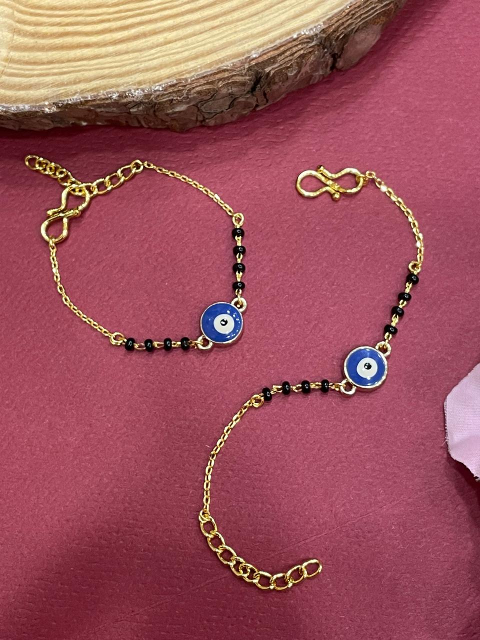 Gold Plated Evil Eye Black Beads Nazariya Bracelet