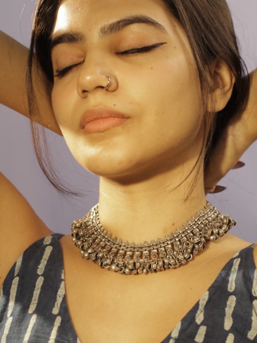 Oxidized Silver Afghani Choker Necklace Set