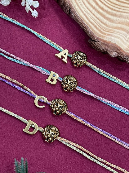 A-Z Name Initial Letter Rakhi Bracelet With Lion Charm