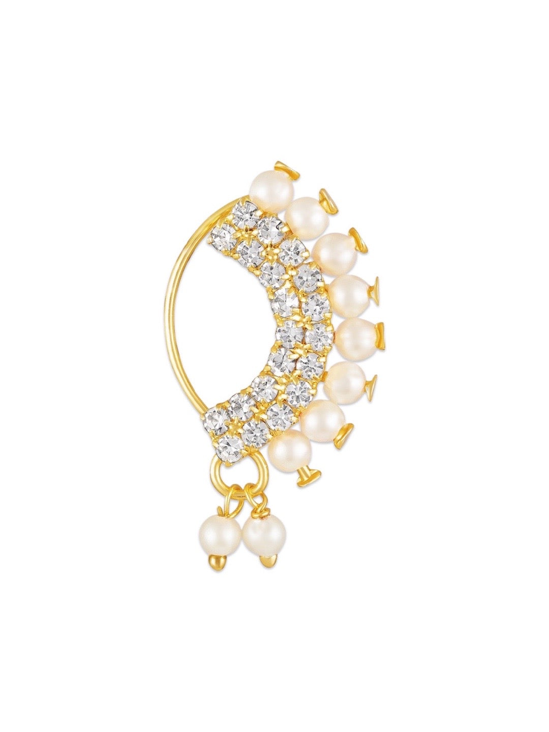 Gold Plated Maharashtrian Nath Nose Pin Gold Beads American Diamond Studded