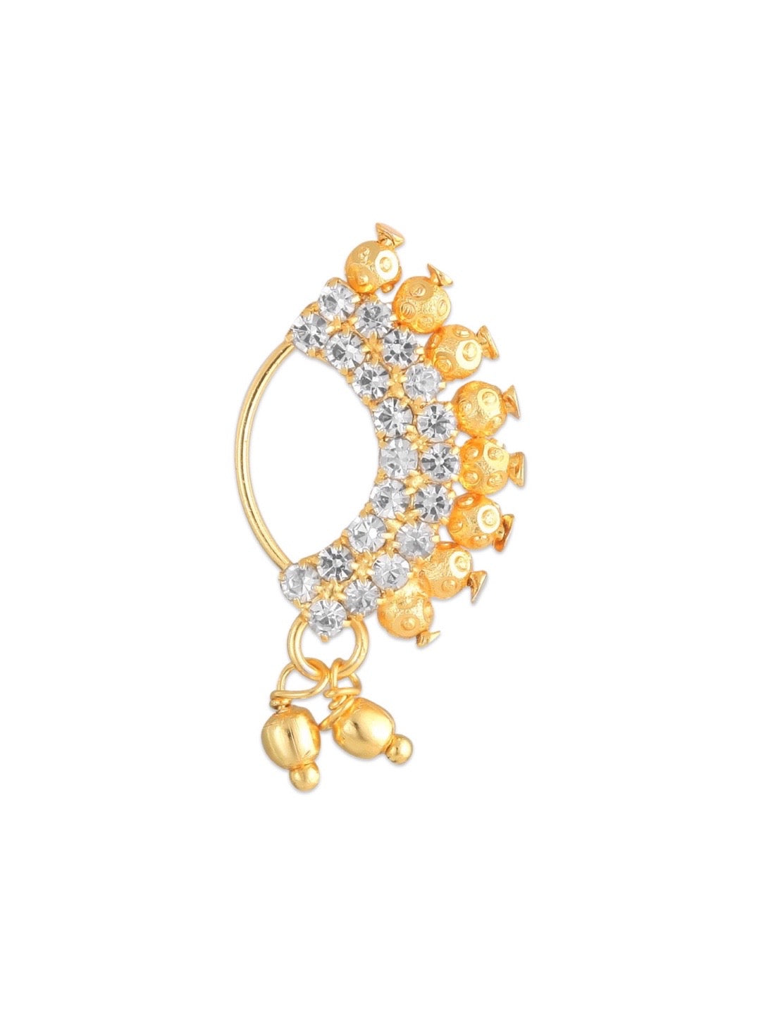 Gold Plated Maharashtrian Nath/Nose Pin Gold Beads American Diamond Studded