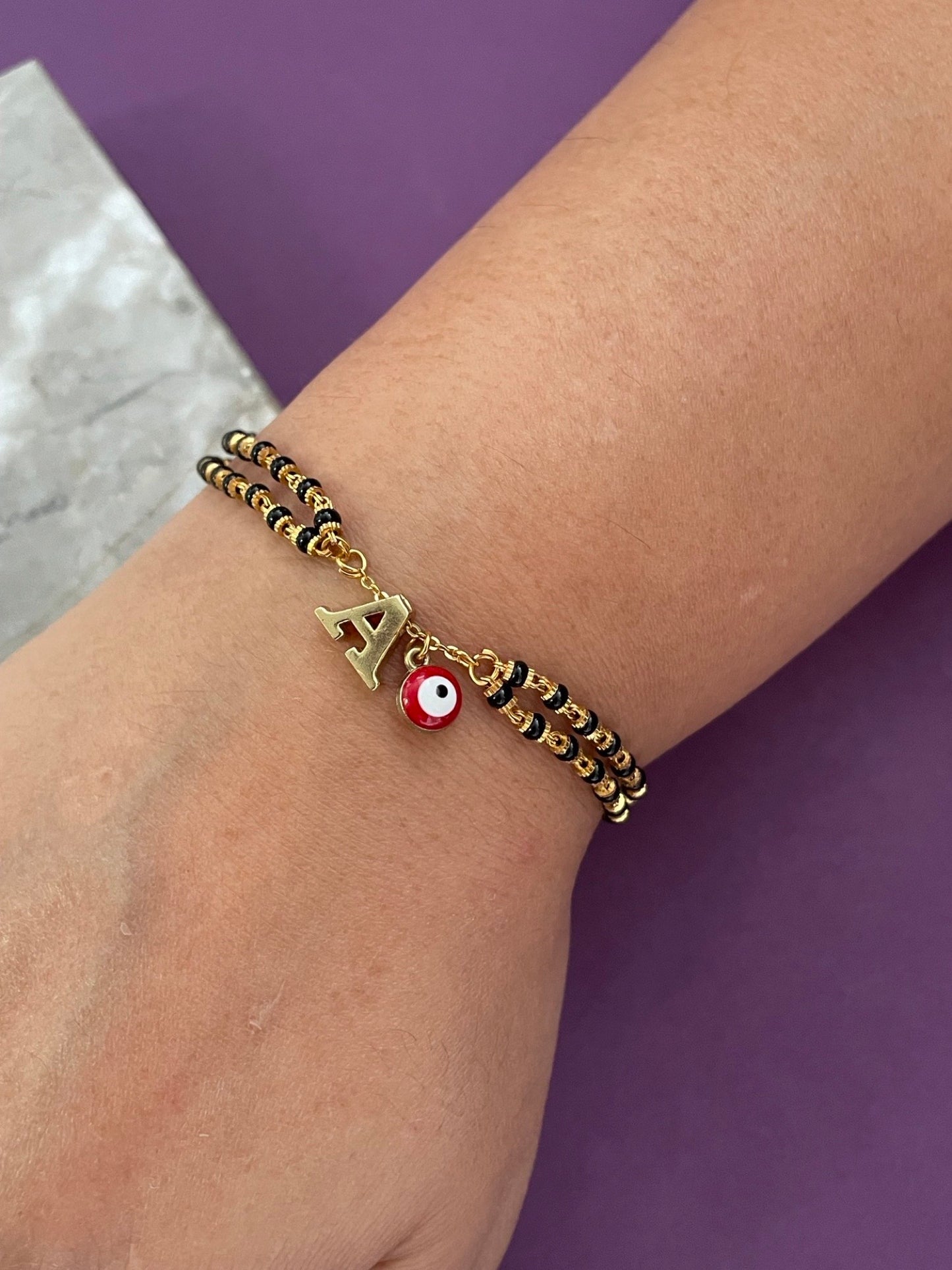 A-Z Letter Mangalsutra Bracelet With Evil Eye