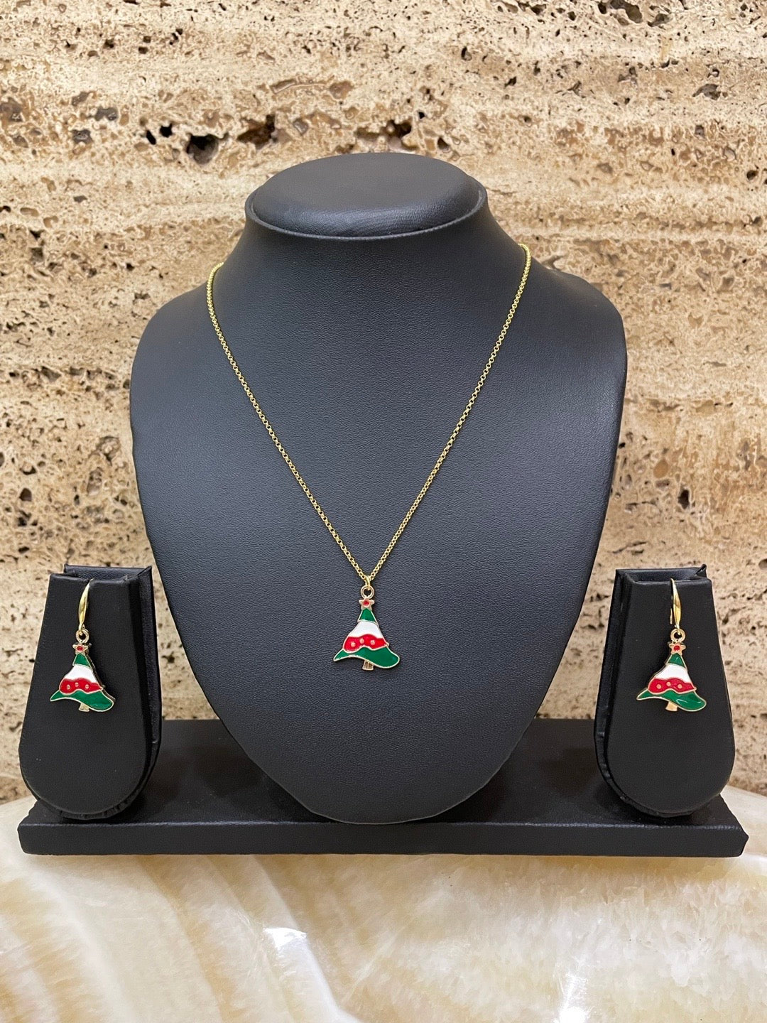 Christmas Tree Charm Necklace & Earrings