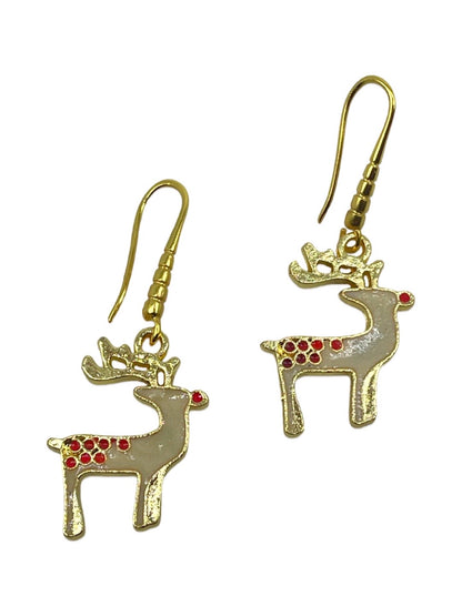 White & Red Reindeer Charm Earrings