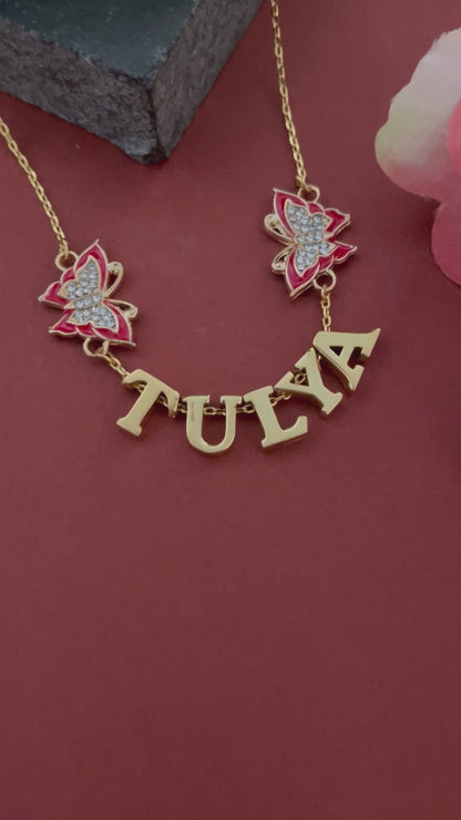 Custom Name Gold Plated Chain Designs With AD Butterfly Pendant