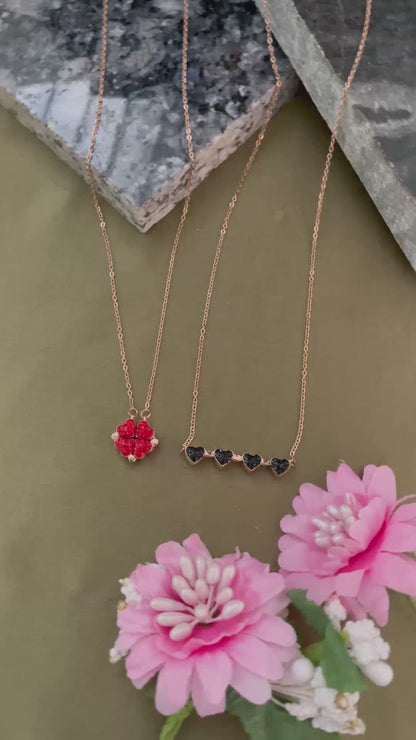 (Wear it 2 ways) Reversible Red/Black Sparkle Heart Necklace